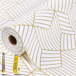 Gold Geometric Shelf Liner 12x20ft Non Slip Kitchen Cabinet Drawer Liner Durable